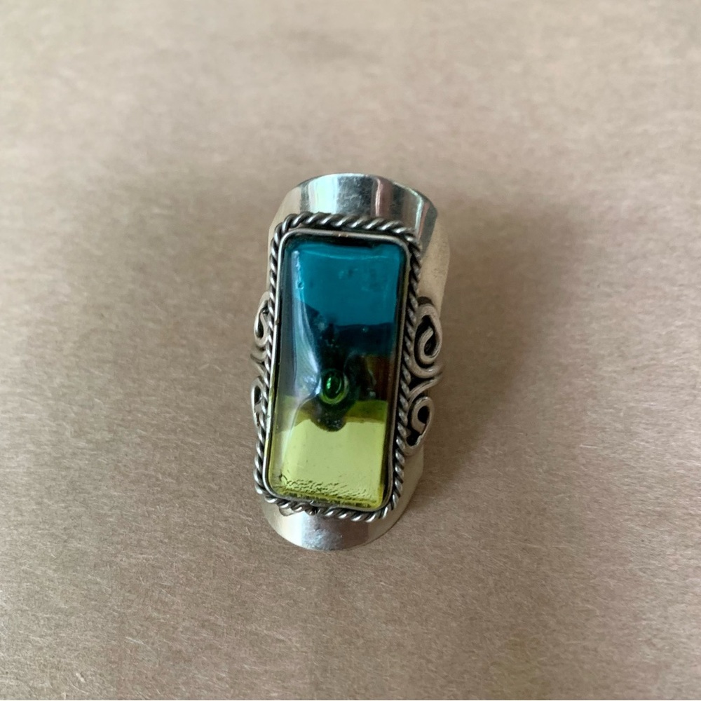 Silver Metal Stone Statement Ring